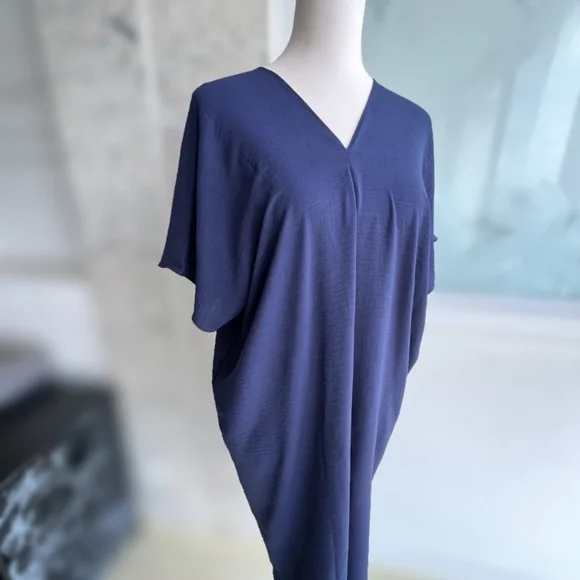 0051/ Navy Color Kaftan with Polyester Crinkle Crepe Material - Picture 5 of 9